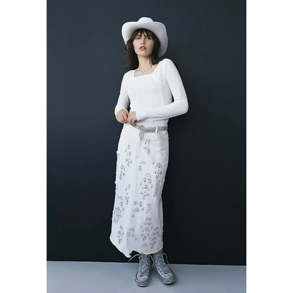 New Free People x We the free Ecru Diamond In Rough  Midi Skirt sz 4
